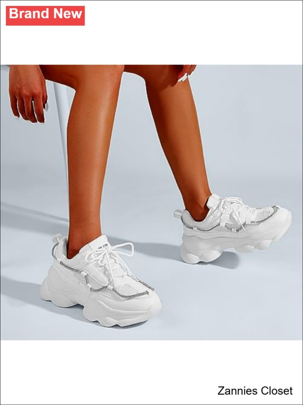β¨ Chunky Sneakers with Sparkly Rhinestone Rope Embellishment Platform Dad Rave - Picture 2 of 6